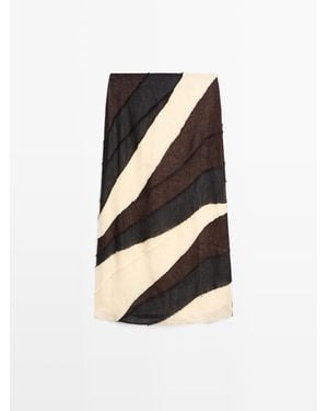 MASSIMO DUTTI Halflange Rok Met Contrasterende Linnen Lagen - Zwart