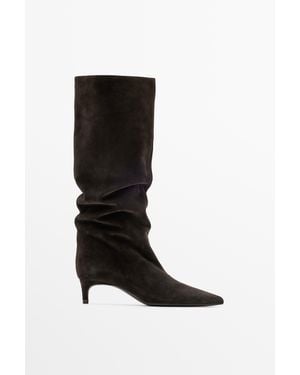 MASSIMO DUTTI Soft Leather Heel Boot - Black