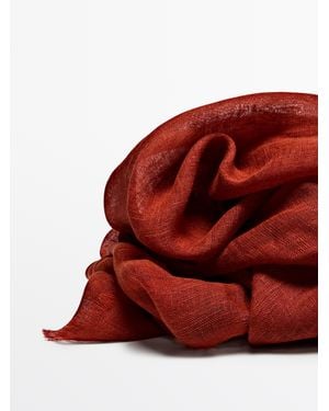 MASSIMO DUTTI Plain 100% Linen Scarf - White