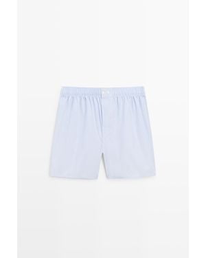 MASSIMO DUTTI 100% Cotton Micro-Striped Boxers - Blue