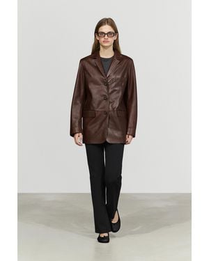 MASSIMO DUTTI Nappa Leather Blazer With Pockets - Brown