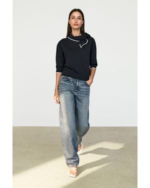 MASSIMO DUTTI Jersey Punto Detalle Pañuelo 100% Algodón - Azul