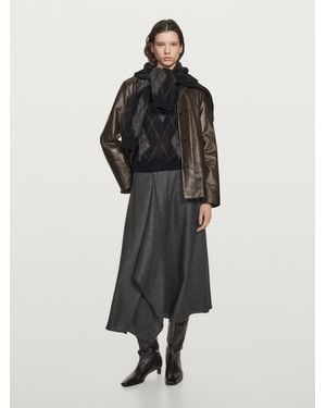 MASSIMO DUTTI Flared Wool Blend Midi Skirt With Pleat - Black