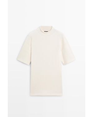 MASSIMO DUTTI 100% Kasjmier Tricot Trui Met Korte Mouw - Wit