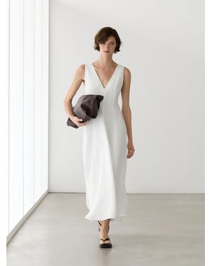 MASSIMO DUTTI Flowing Linen Blend Midi Dress - White