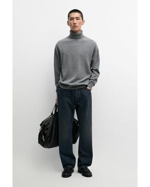 MASSIMO DUTTI 100% Wool Knit Turtleneck Sweater - Gray