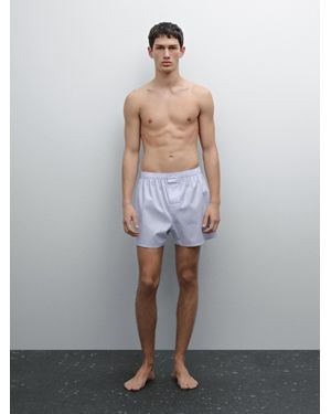 MASSIMO DUTTI 100% Cotton Striped Boxers - White