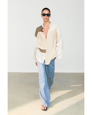 MASSIMO DUTTI Patchwork Stand Collar Shirt - White