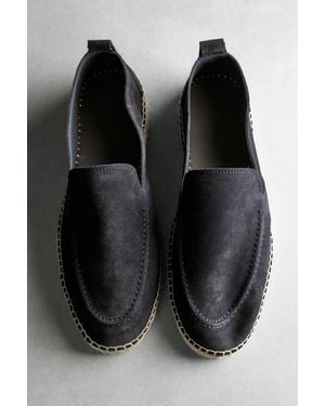 MASSIMO DUTTI Leather Espadrilles With Moc Toe - Black