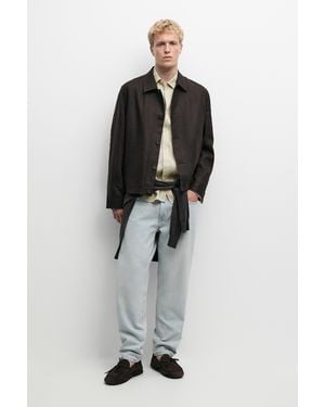 MASSIMO DUTTI 100% Linen Total Look Overshirt - Black