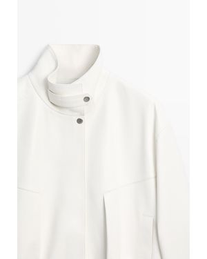 MASSIMO DUTTI Nappa Leather Bomber Jacket - White
