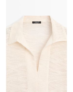 MASSIMO DUTTI Camisa Polera Detalle Bordado 100% Algodón - Neutro