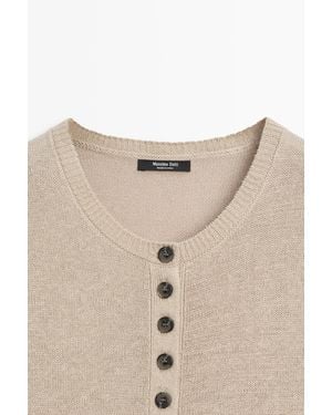 MASSIMO DUTTI Linen Blend Short Sleeve Cardigan - Natural