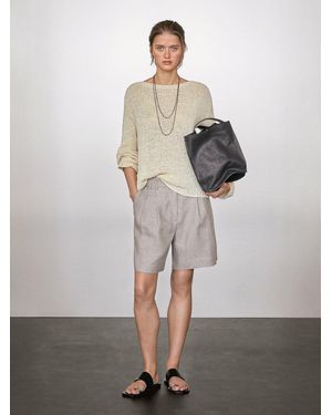 MASSIMO DUTTI Pinstriped 100% Linen Bermuda Shorts - Grey