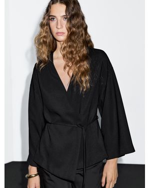 MASSIMO DUTTI Kimono Fluido Escote Pico - Negro