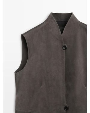 MASSIMO DUTTI Leather Waistcoat With Velvet Finish - White