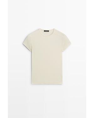 MASSIMO DUTTI Short Sleeve Cotton Blend T-Shirt - White