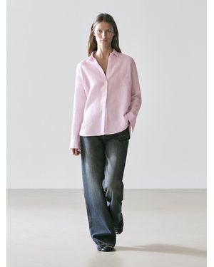 MASSIMO DUTTI Flowing Pinstriped 100% Linen Shirt - Purple