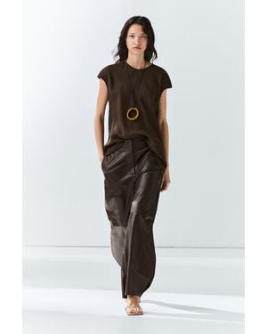 MASSIMO DUTTI 100% Linen Asymmetric Top - Brown