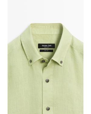 MASSIMO DUTTI 100% Linen Regular Fit Shirt - Green