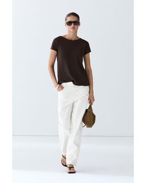 MASSIMO DUTTI Cotton Blend Short Sleeve Knit Sweater - White