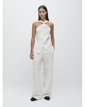 MASSIMO DUTTI 100% Linen Crossover Top - White