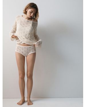 MASSIMO DUTTI Culotte Detalle Calados Mezcla Algodón - Gris