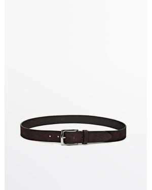 MASSIMO DUTTI Nubuck Riem Met Rechthoekige Gesp - Wit
