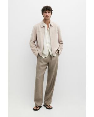 MASSIMO DUTTI Suede Leather Collar Jacket - Natural