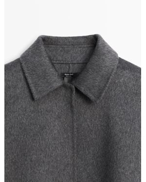 MASSIMO DUTTI Capa Cuello Camisero Mezcla Lana - Blanco