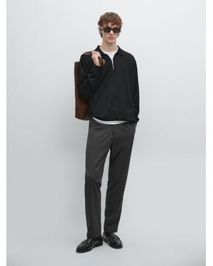 MASSIMO DUTTI Jersey Polo Punto Lana Merino - Negro