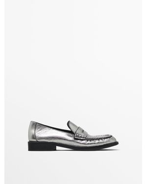 MASSIMO DUTTI Soft Loafers With Gathered Detail - White