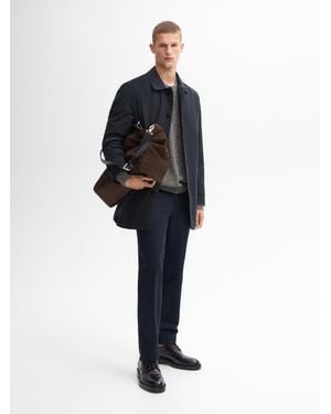 MASSIMO DUTTI Gabardina Técnica Mezcla Algodón - Azul