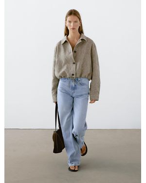 MASSIMO DUTTI 100% Linen Bomber Jacket - White