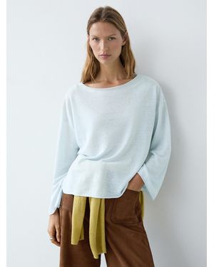 MASSIMO DUTTI Linen Boat Neck Knit Jumper - White