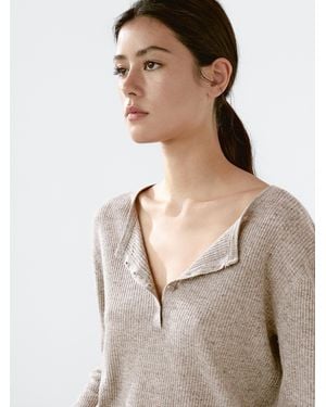 MASSIMO DUTTI Jersey Cuello Panadero Mezcla Lino - Neutro