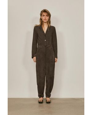 MASSIMO DUTTI Suede Leather Trousers - Brown