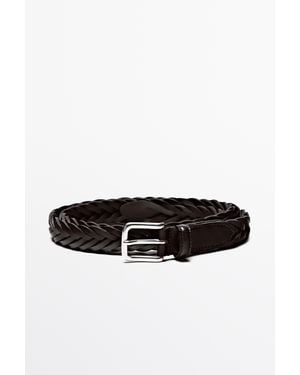 MASSIMO DUTTI Braided Leather Belt - White