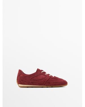 MASSIMO DUTTI Split Leather Trainers With Piece Details - Red