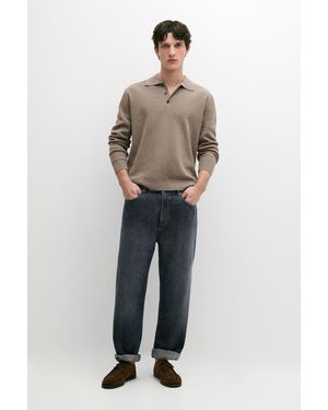 MASSIMO DUTTI Cotton Knit Polo Jumper With Button Detail - Natural