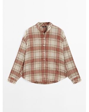 MASSIMO DUTTI Oversized Geruit Overhemd Met Opstaande Kraag - Naturel
