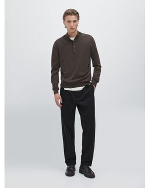 MASSIMO DUTTI Maglia Con Collo Mock Abbottonato 100% Lana - Multicolore