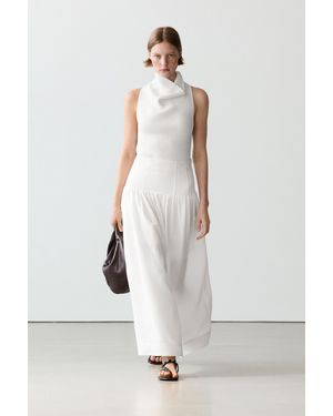 MASSIMO DUTTI Midi Skirt With Yoke Detail - White