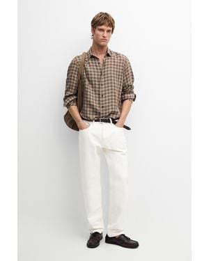 MASSIMO DUTTI 100% Linen Regular Fit Check Shirt - Natural