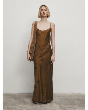 MASSIMO DUTTI Printed Strappy Long Dress - Natural
