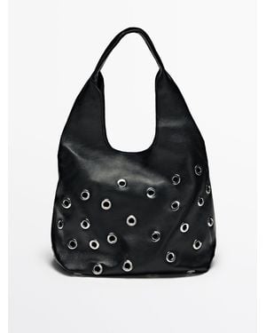 MASSIMO DUTTI Tasche Aus Leder Und Nappaleder Mit Eyelets-Ösen - Schwarz
