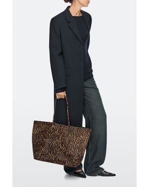MASSIMO DUTTI Large Leather Tote Bag With Fur - Brown