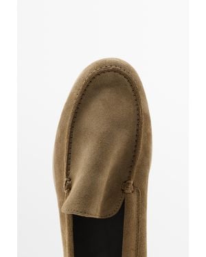 MASSIMO DUTTI Soft Split Leather Loafers - Natural