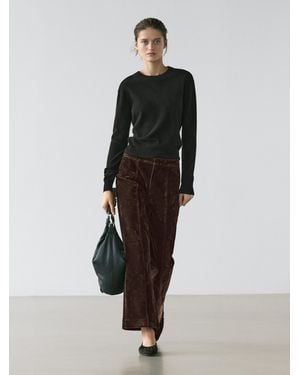 MASSIMO DUTTI Jeans Flare Fit Tiro Alto Flock - Negro