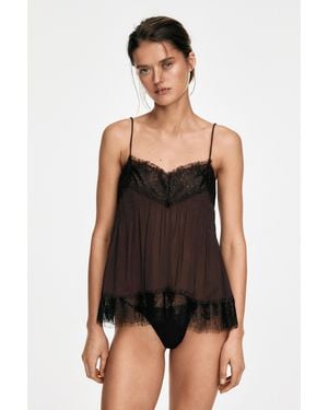 MASSIMO DUTTI Camisole Top With Contrast Lace Detail - Brown